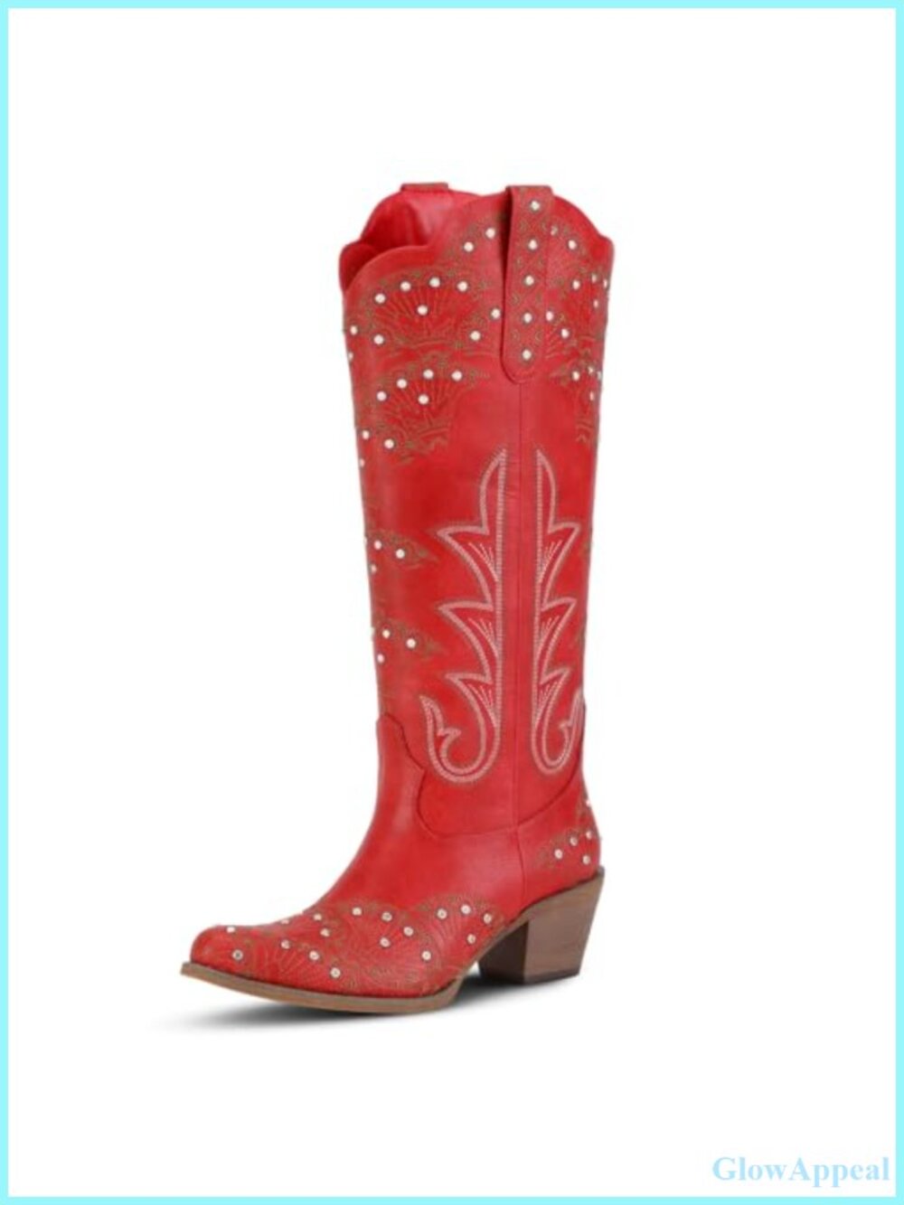Women's Rhinestone Embroidered Cowboy Boots Faux Leather Knee High Western Boots